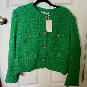 Mango Green Blazer with Gold Buttons